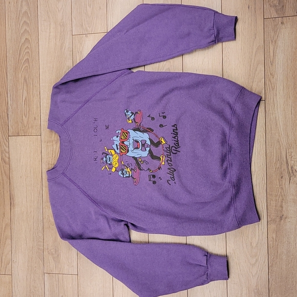 CALIFORNIA RAISINS Purple Cotton Blend Vintage Crewneck Sweater Medium Large 90s - Picture 1 of 9